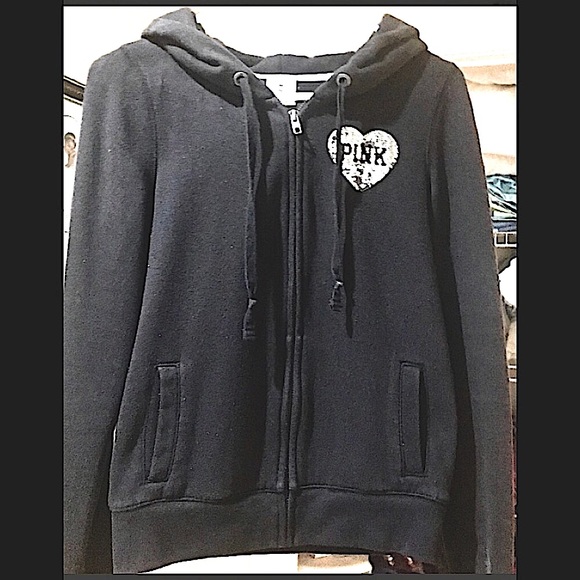 PINK Victoria's Secret Tops - 🖤EUC PINK VS BLACK HOODIE W/ SILVER EMBELLISHMENT